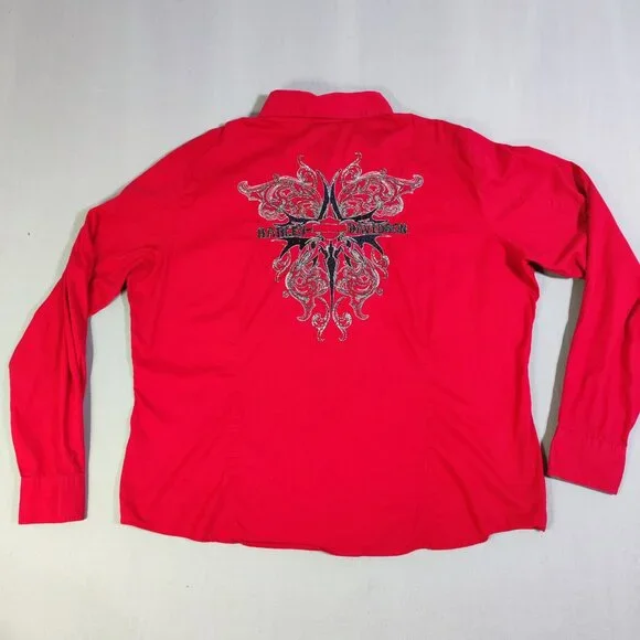 Harley-Davidson western shirt women's XXL red double side decorated, embroidered - Picture 4 of 12